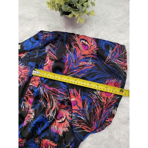 [275]Faith 21 Plus Sz 3X Black Blue Pink Feather Pattern Waist Fit Short Dress - Picture 6 of 7